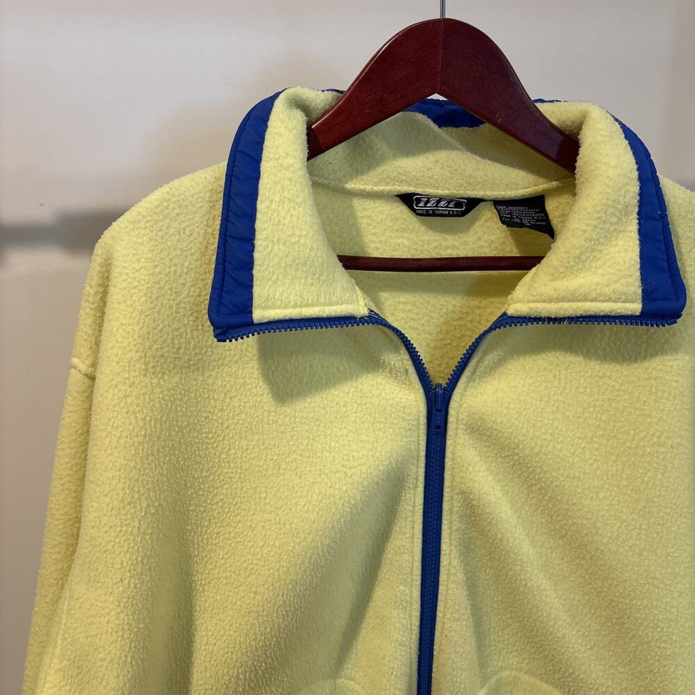 Vintage Izzi Fleece Jacket Mens Medium Yellow Blue Full Zip 90s Colorblock